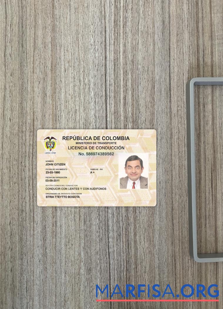 Printable Colombia driving license version 2 photolook real example